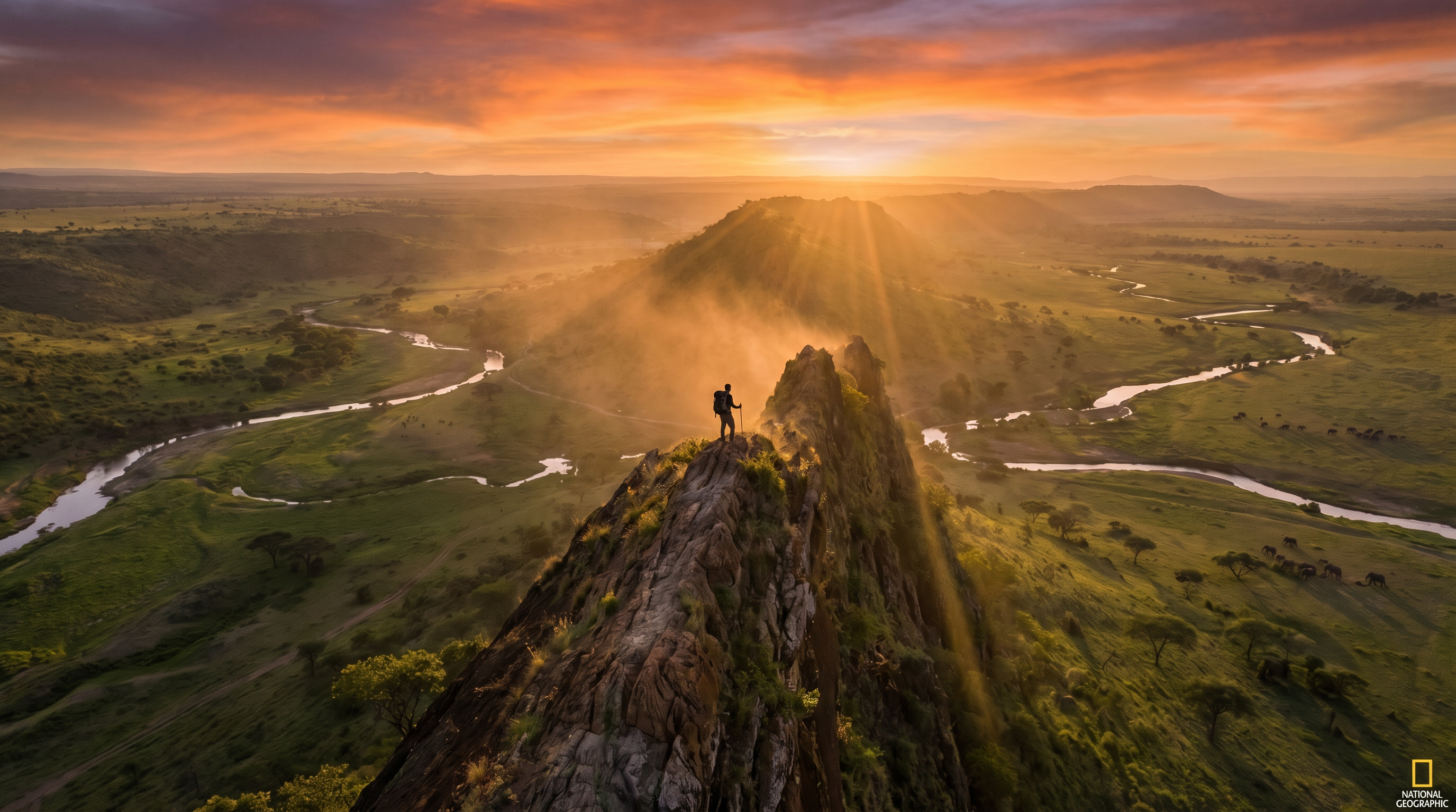 Dramatic African savanna at golden hour